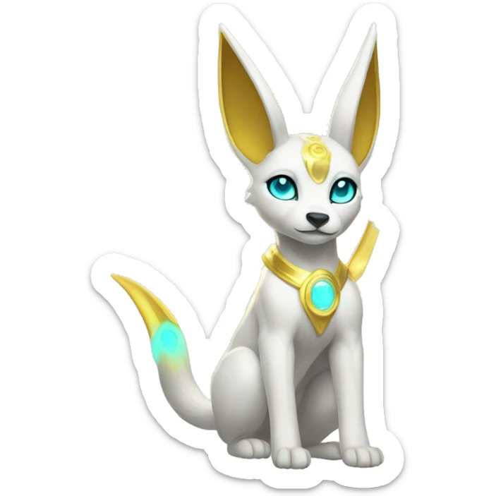 Shiny White Angelic Electric Albino Umbreon. cyan eyes and cyan markings. Golden Anubis-rings. full body sticker