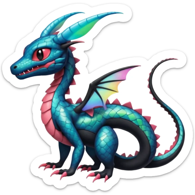 Spooky ghastly oily scaly stitched colorful iridescent Salandit-Flygon-Sylveon-Umbreon-fusion-Pokémon-hybrid-creature  sticker