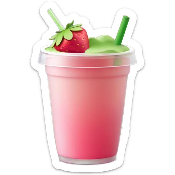 Create an emoji of a **clear cup of strawberry matcha** with a **green top layer** and **pink bottom layer**. A **transparent straw** sticks out, slightly tinted by the drink's colors. sticker