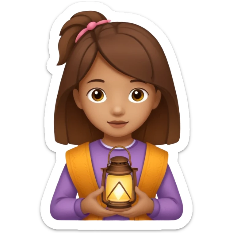 Adorable little girl holding a lantern, looks like it is made of felt texture, scrapbooking style, transparent background sticker