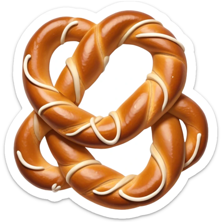 Cinematic Realistic Pretzels Dish Emoji, featuring freshly baked, twisted pretzels with a glossy, salted crust rendered with detailed textures and warm, appetizing lighting. sticker