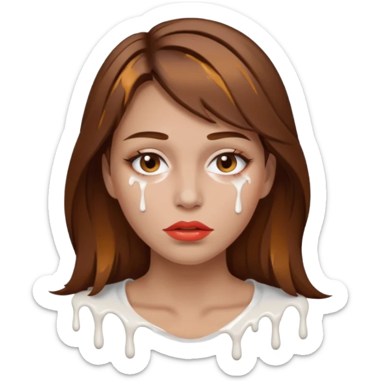 Brown Hair, Woman, white paint drip, face, hot, Sexy, lips sticker