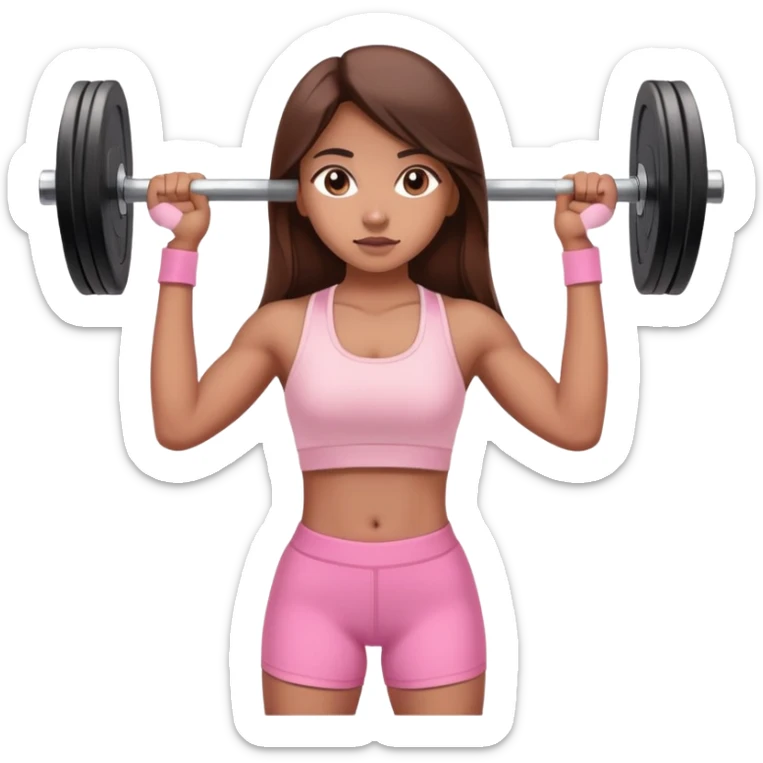 a north-east indian girl with long brown hair wearing a soft pink gym top lifting a barbell  sticker