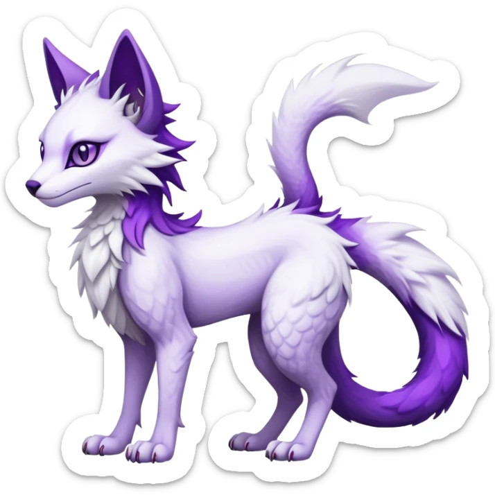 Kawaii dark edgy fantasy ethereal feline-vernid-sergal-fursona animal creature with a tufted tail full body sticker