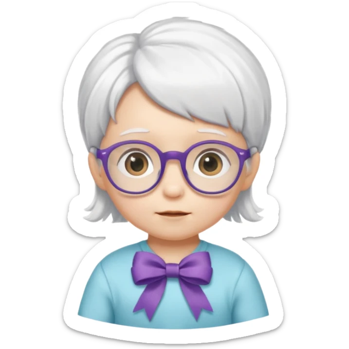 white haired little baby with glassess and ribbon on hair sticker
