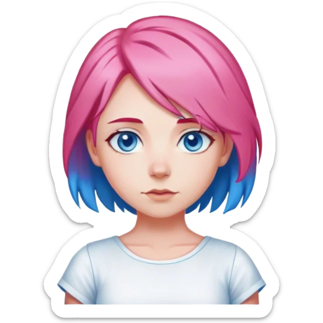 pink hair and a white dress with the blue eyes and the red shirt with the blue hair on the bottom of the shirt is my dream pet  sticker