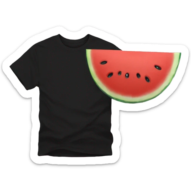 A Black Tshirt with an image of one slice of watermelon in the middle of the Tshirt sticker