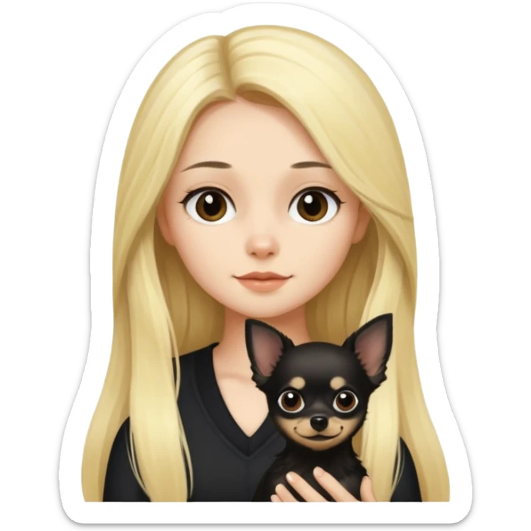 Chico pelo largo rubio chica pelo largo negro y chihuahua negro  sticker