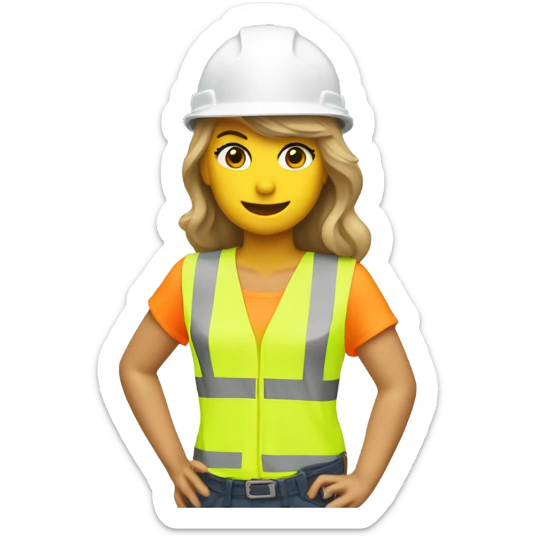 Taylor Swift is a construction worker wearing a patriotic dress with a neon yellow safety vest over the dress. she also has a hard hat and a patriotic patch on the vest.  sticker