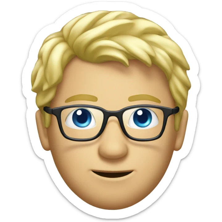 a blond man with glasses and the reflection of a foot on glass sticker
