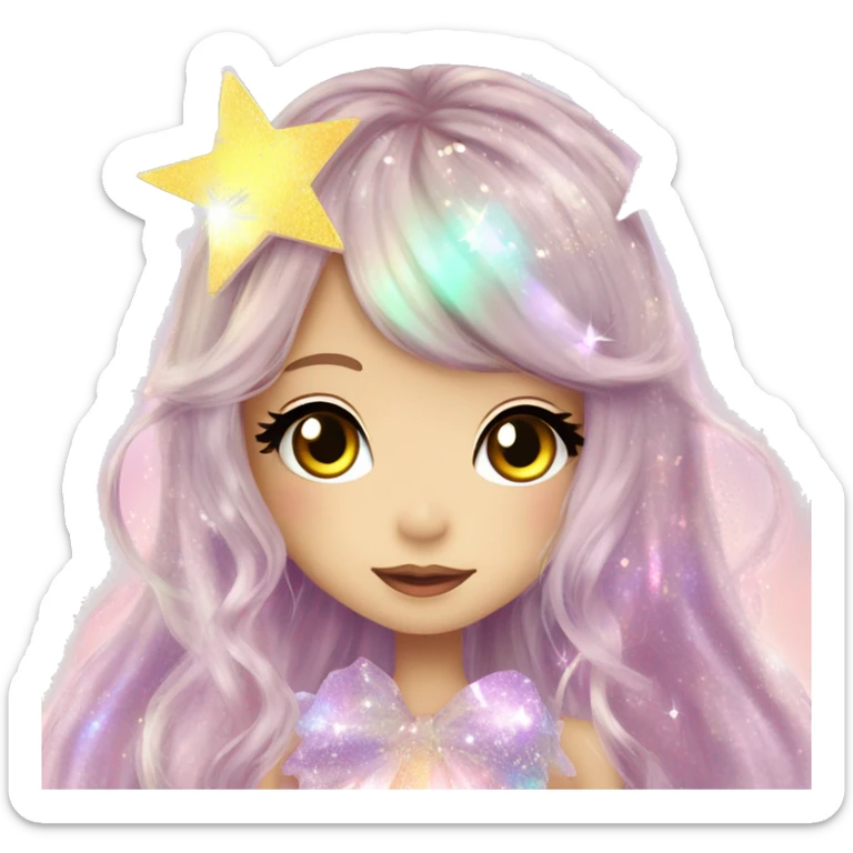 hime gyaru girl, iridescent fairy, glitter, sparkle, beautiful long hair, stars sticker