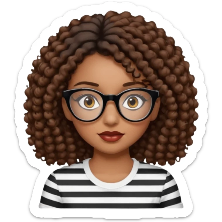 I want to describe me. I am a girl with brown hair amd curly hair. I have brown eyes and black glasses and long lashes with mascara. My lips are medium and my nose as well. I wear a white T-shirt  with black stripes sticker