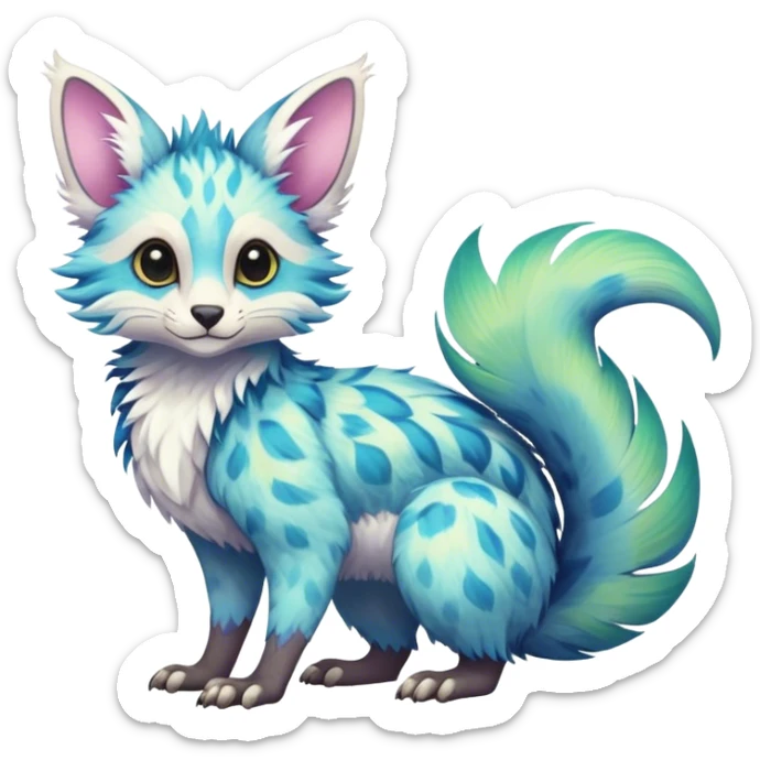 Feral Rare Fantasy pastel tropical Vernid-Trico-species by LiLaiRa, random markings, tufted tail, tufted ears, full body sticker