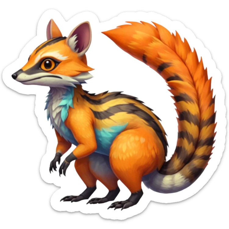 Colorful Fruity Iridescent Warm-colored Tropical Exotic Vernid-Sergal-Trico-Numbat-Nargacuga-fusion-hybrid-animal-creature, full body sticker