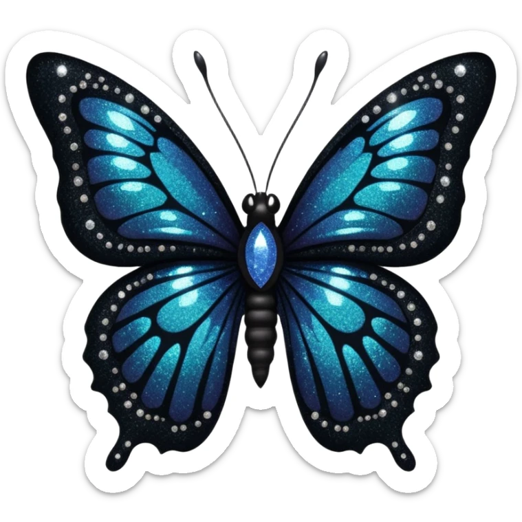 Gothic villainous edgy dark punky Victorian aesthetic sparkly shiny glittery gloomy dark butterfly specimen sticker