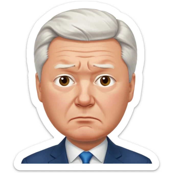 Very sad realistic Sergey Sobyanin, mayor of Moscow, looking upset and disappointed, expressive face sticker