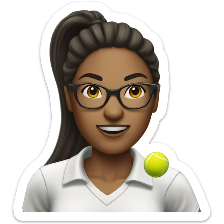 White woman long dark hair in ponytail wearing glasses hitting tennis ball  sticker