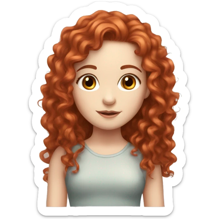 girl, long red curly hair, beautiful brown eyes, pale skin sticker
