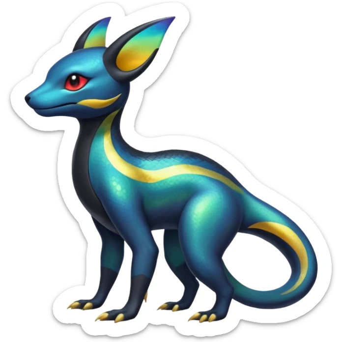 Colorful Iridescent Exotic Salandit-Aurorus-Umbreon-Fakémon-hybrid-creature (full body)  sticker