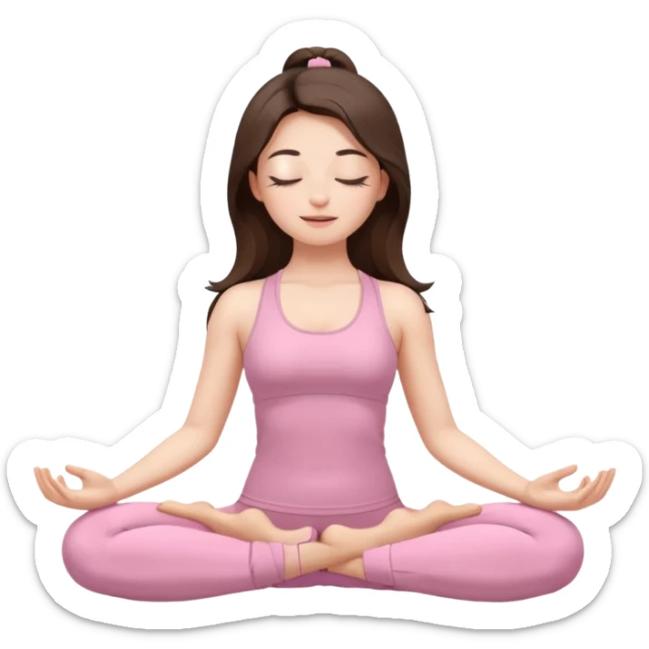 Brunette, Long hair, white skinne, light pink closets, closed eye girl in make yoga sticker