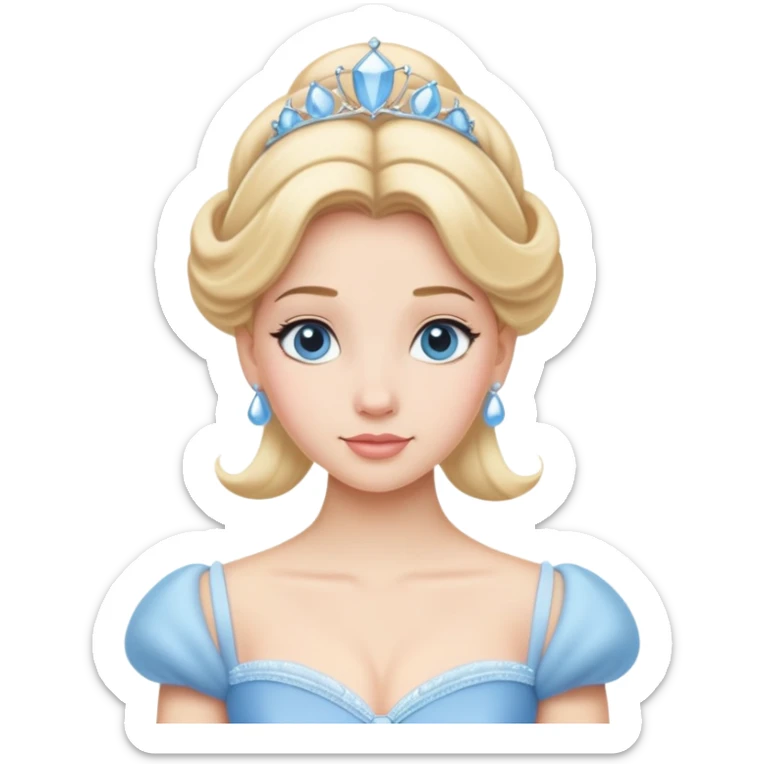 Cinderella from hips up, light blue ballgown, blonde hair, minimal style but clearly recognizable sticker