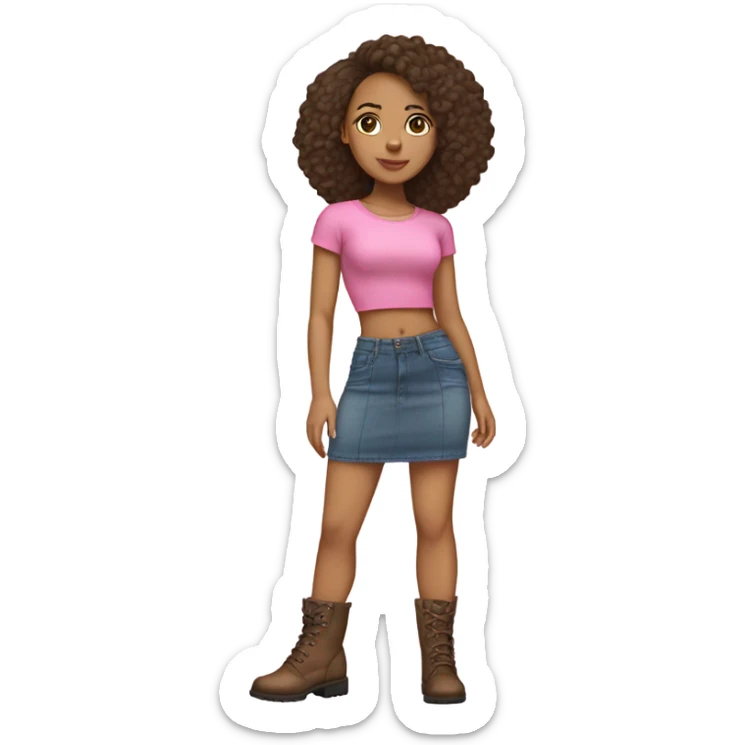 Light skin mixed girl wearing pink crop top and a skirt with boots  sticker