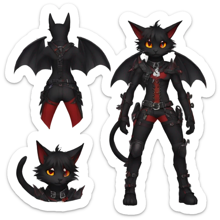 Anthro cool edgy cute black punk red fantasy nargacuga-bat-cat-Fakemon collar harness full body sticker
