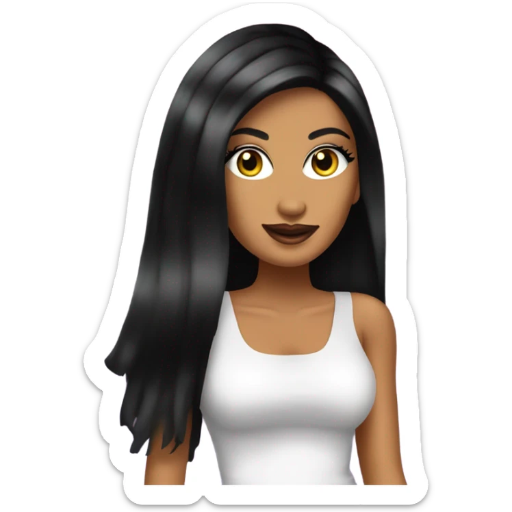 Tanned woman with long black hair, dressed in y2k Paris Hilton hair, makeup, and neon attire sticker