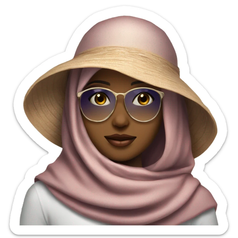 Pretty model Muslim Somali girl with sunglasses and sun hat and neck covered sticker