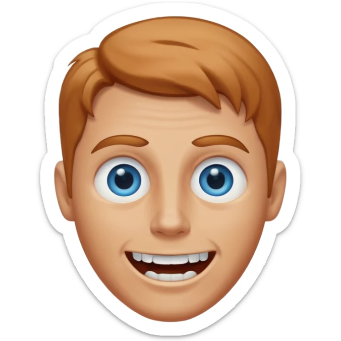 white man with caramel hair and blue eyes whos very scary but so so happy! sticker