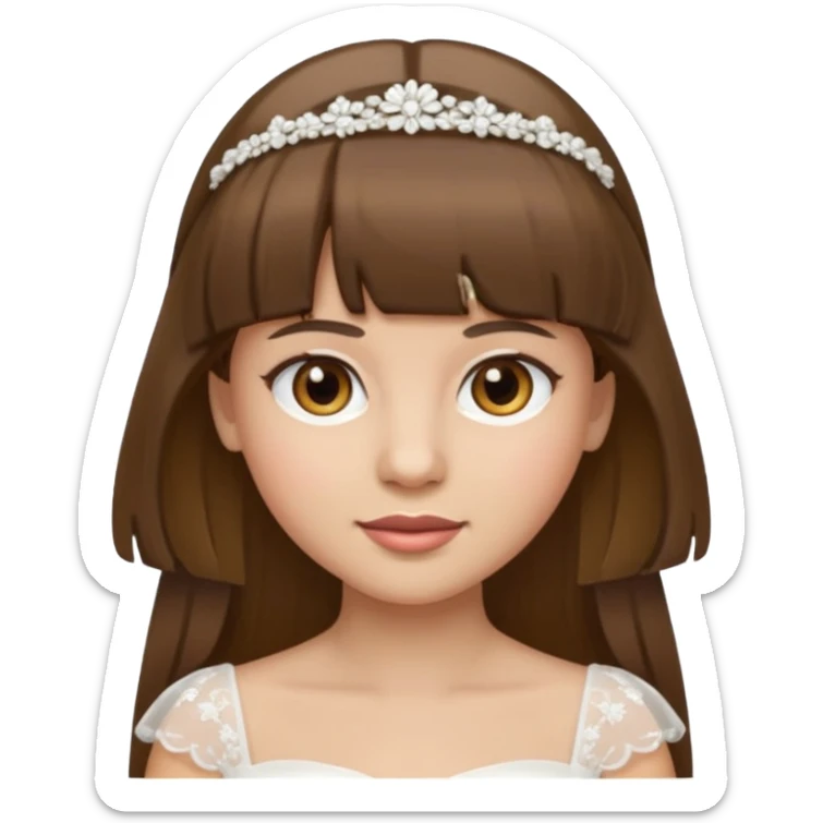 close-up bride emoji with light skin, hazel eyes, brunette straight hair with bangs sticker