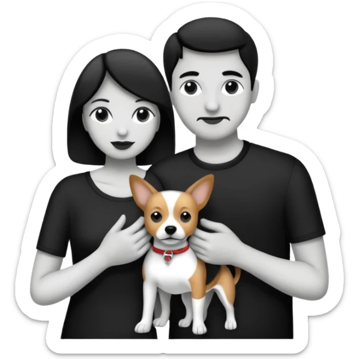 Pareja hombre y mujer, y con dos perritos pincher en sus brazos, puedes hacerlo en blanco y negro  sticker
