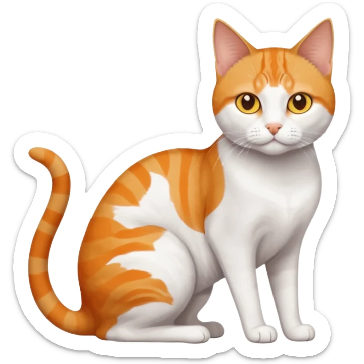 full body orange and white domestic shorthair slim cat with yellow/orange eyes and a white triangle pattern on his face playing sticker