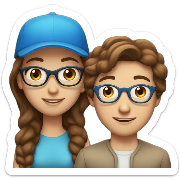 Women with Brown Hair an blue eyes in Love with a man with blue eyes, waring Glases and a cap. sticker