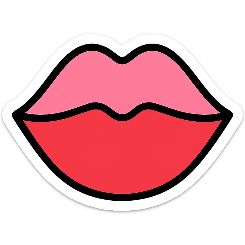 icon of a kiss, color outline, soft pink and red, modern look sticker