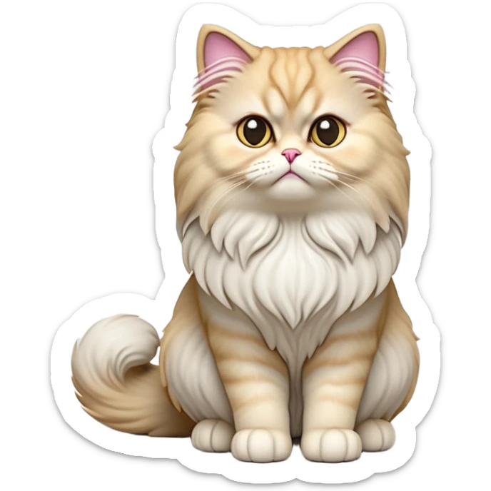 cinematic-[persian cat]-realistic-full-body-sitting-emoji,-tail-curled-playfully-around-its-paws,-head-tilted-dramatically,-fluffy-[persian cat]-fur,-simplified-yet-realistic-focused-features,-highly-detailed,-glowing-with-an-almost-sarcastic-glow sticker