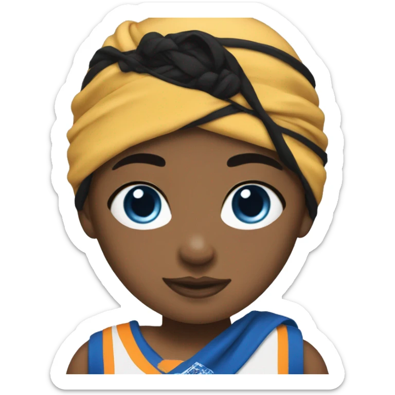 girl with black hair, bandana, and blue eyes, and jersey on sticker