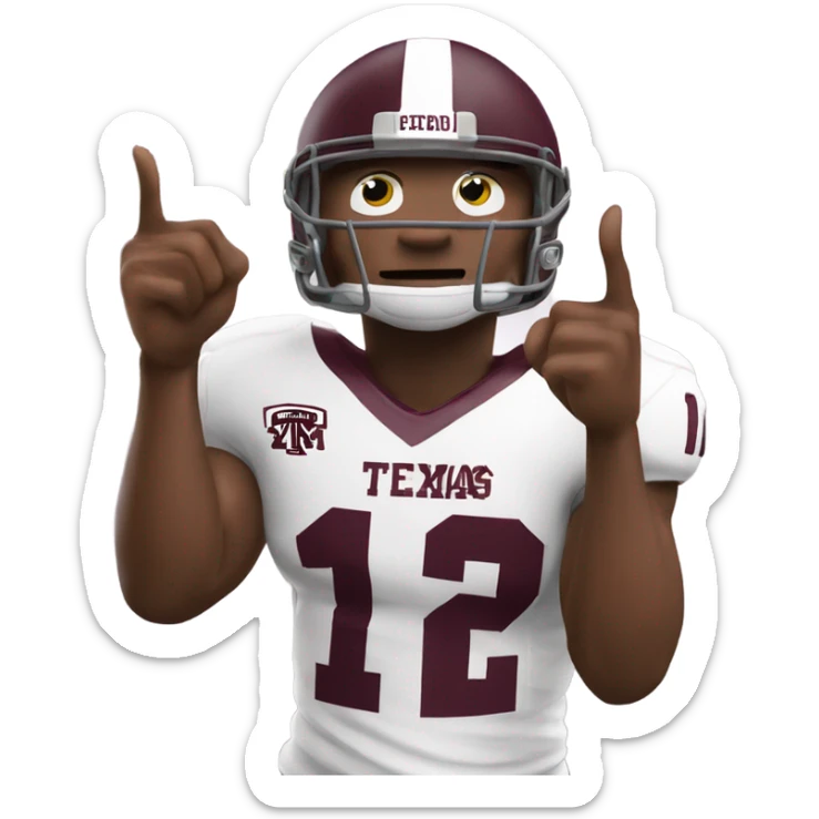Texas a&m 12th man football player holding up a thumb sticker
