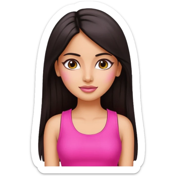 a pretty bratz emoji that looks like bollywood actress katrina kaif with straight  hair wearing a neon pink sleeveless top
She should resemble Katrina Kaif. sticker