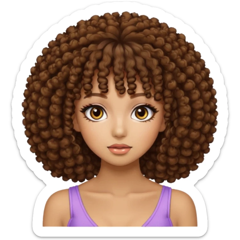 Naturally tan skin girl short brown curly afro hrown eyes gyaru sticker
