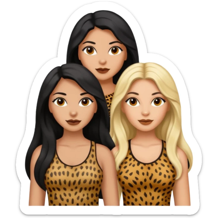 Tan Latina woman with long black hair chubby and dark skinned woman with long blonde hair slim thick in cheetah top sexy sticker