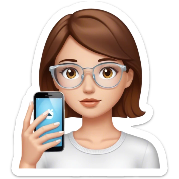 Brown hair white girl glass skin skincare on using phone cai sticker
