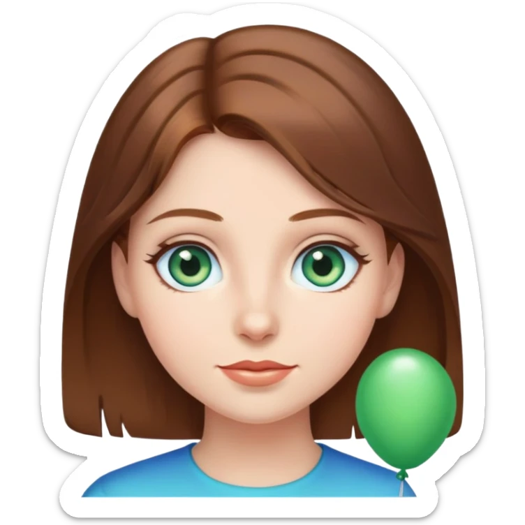 Birthday girl with blue green eye and brown hair sticker