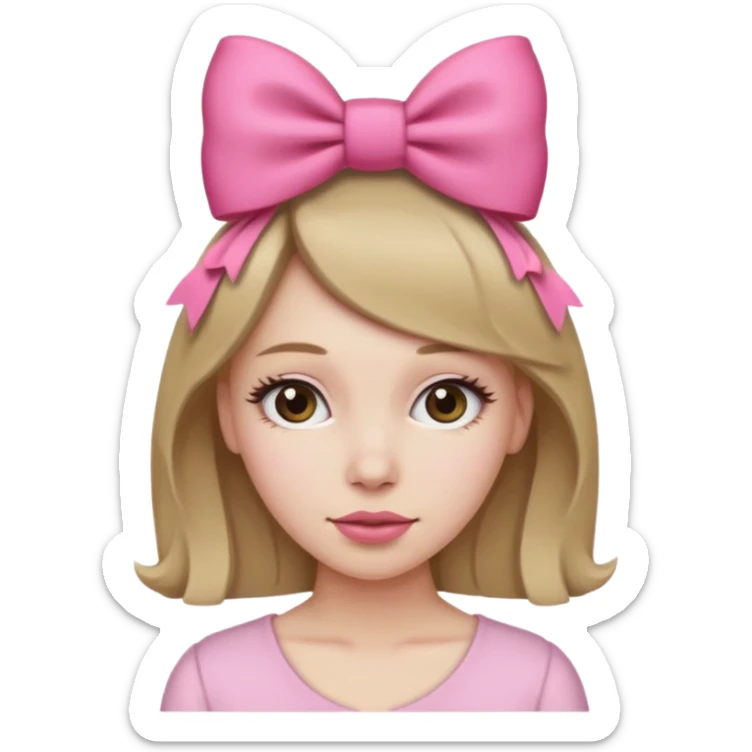 Este emoji 🙍🏼‍♀️ pero con el pelo rubio oscuro, y con un lazo rosa en la cabeza  sticker