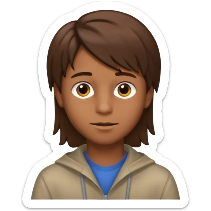 A young boy with brown hair and eyes, with slightly long, straight and disheveled hair sticker