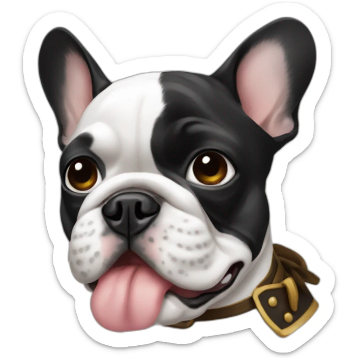 A french bulldog with black and white colors, one eye black, like a pirate sticker