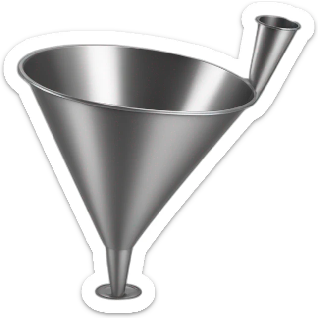 1 large metal funnel that is attached by the pour spout to a smaller funnel shape sticker