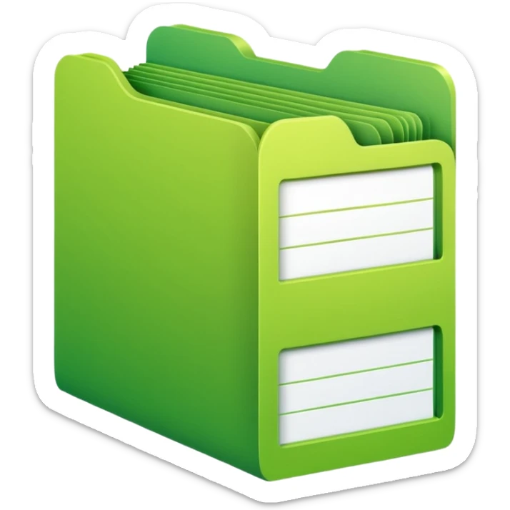 A stack of files from a box, with a gradient in the form of an acid green color. sticker