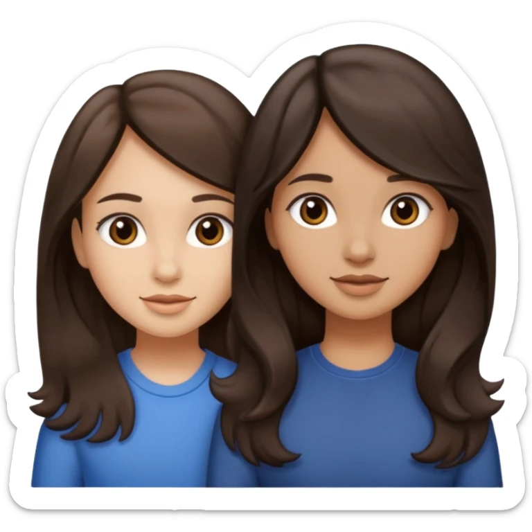 Longer wavy hair for one and straight for the other both dark brown hair. Light skin tone sticker