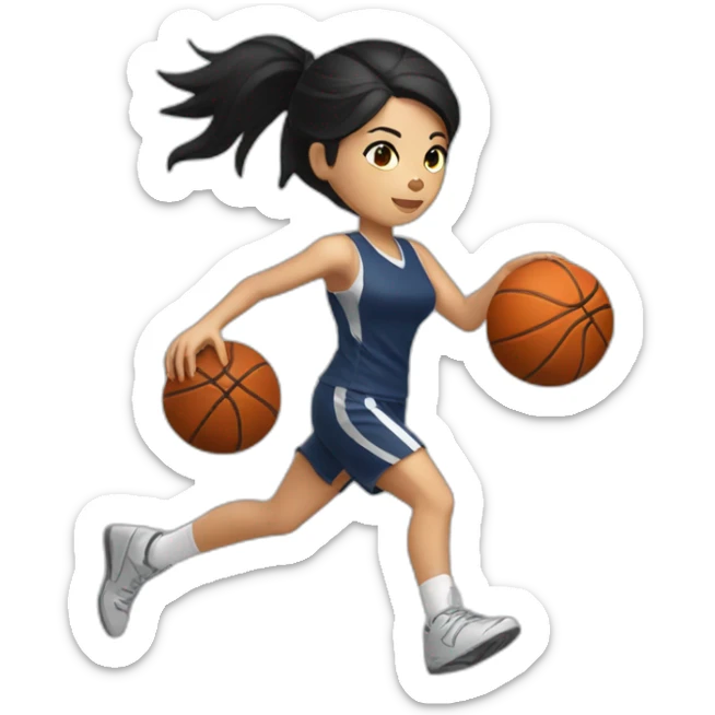 White skin female with black hair playing football with basket ball sticker